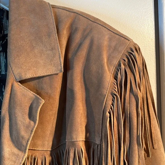 Vtg 80s Genuine suede leather jacket w shoulder pads. Sz roomy M. Made in Spain - Picture 9 of 10